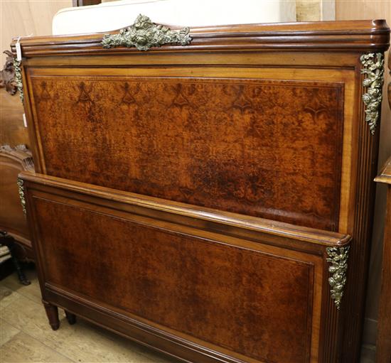 A Louis XVI style mahogany and amboyna kingsize bed W.154cm approx.